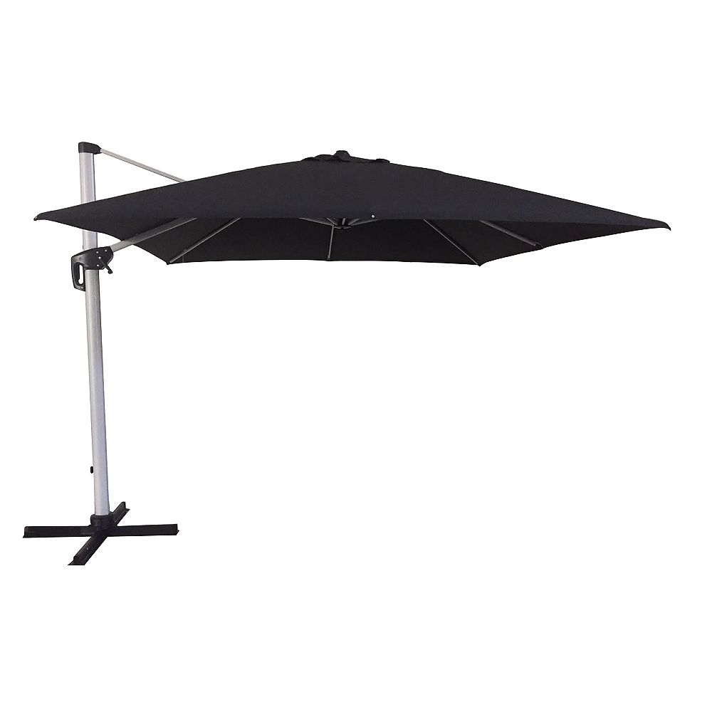 Hampton Bay 10 Ft Aluminum Offset Patio Umbrella With X Base In Sunbrella Spectrum Carbon The Home Depot Canada Aluminum Offset Patio Umbrella, Patio Sunbrella Umbrellas Canada