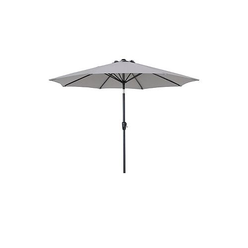 Hampton Bay 9 ft. Aluminum Market Patio Umbrella with Push Button Tilt and Crank in Grey