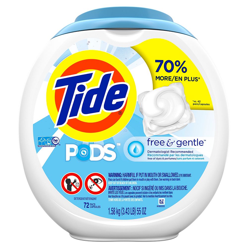 Tide PODS Free & Gentle, Liquid Laundry Detergent Pacs, 72 count The