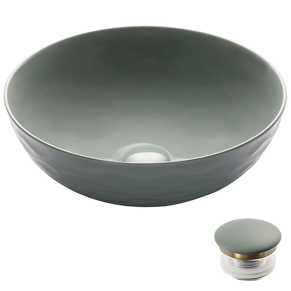 Kraus Round Gray Porcelain Ceramic Vessel Sink with PopUp Drain, 16 1/