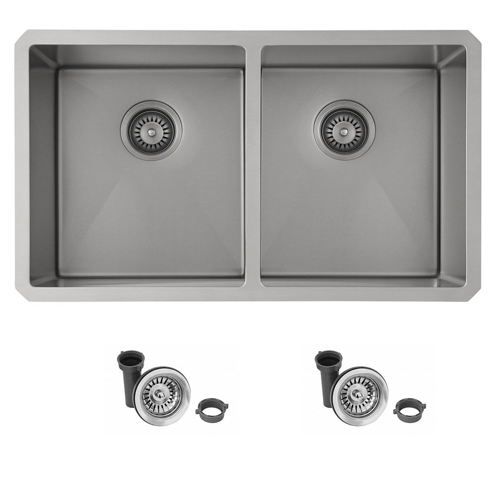 Stylish 32 Inch Graphite Double Bowl Undermount Stainless Steel Kitchen Sink The Home Depot Canada