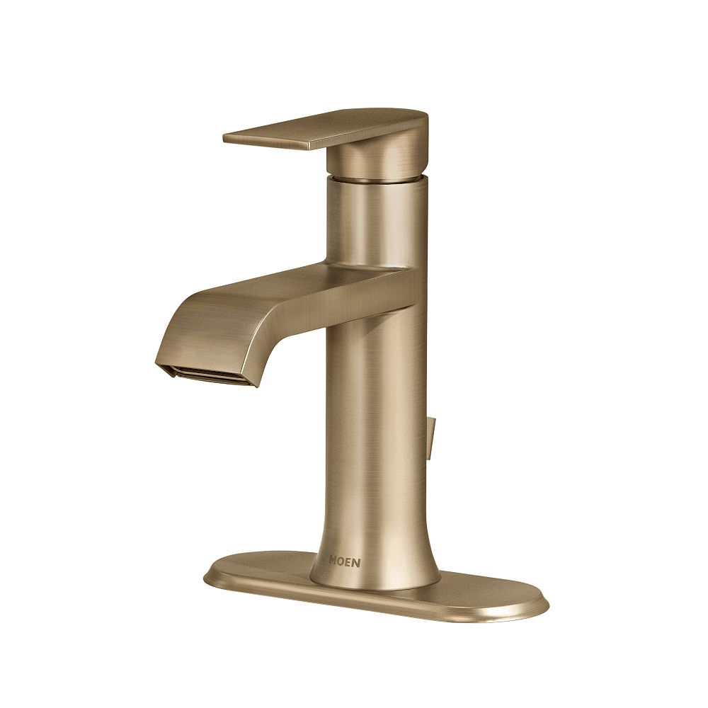 Moen Genta Single Hole Single Handle Bathroom Faucet In Bronzed Gold The Home Depot Canada