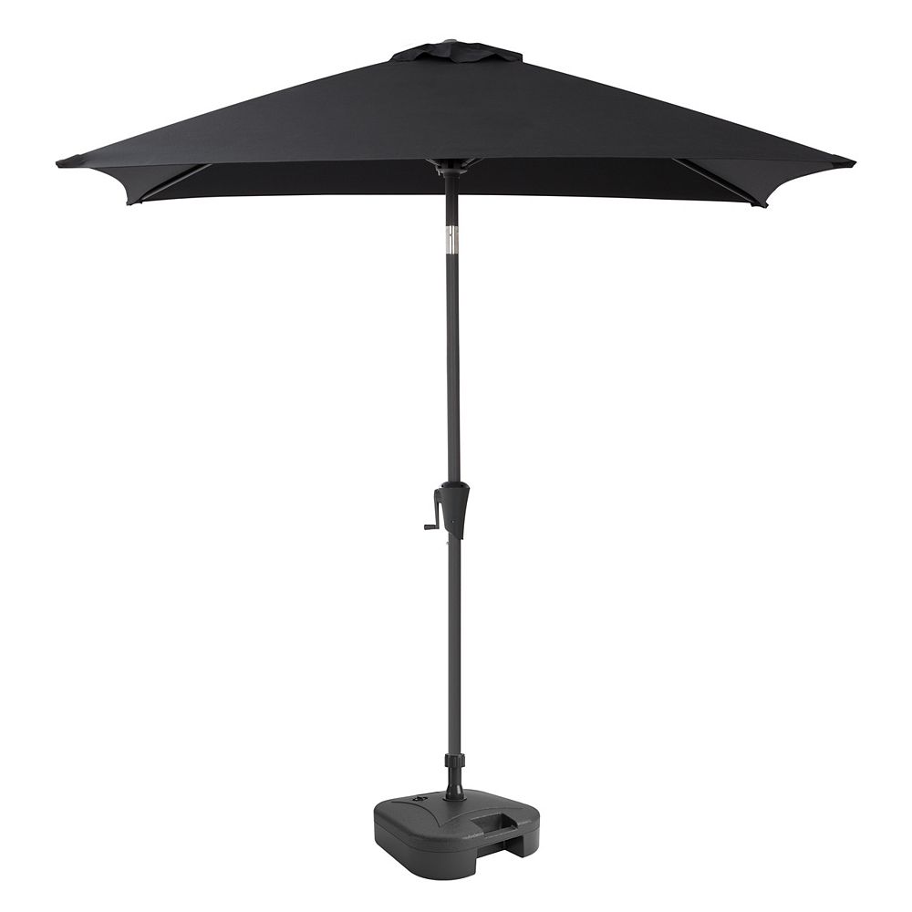 Corliving Square Tilting Black Patio Umbrella with Umbrella Base The