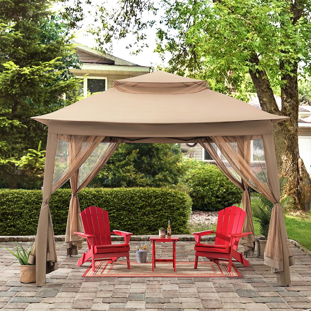 Sunjoy Willow 11 ft. x 11 ft. Khaki Steel Pop Up Portable Gazebo The
