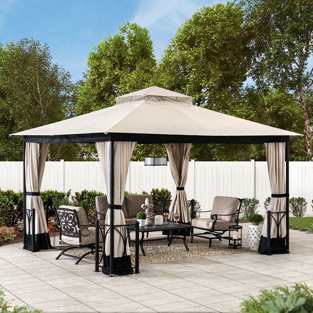 Sunjoy Delaware 10 Ft. X 12 Ft. Gazebo En Acier Beige Et Noir Avec Toit ...