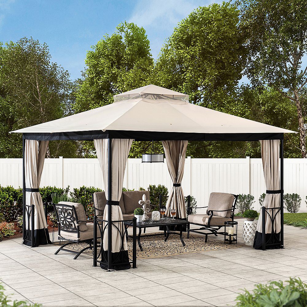 Sunjoy Delaware 10 ft. x 12 ft. Gazebo en acier beige et noir avec toit