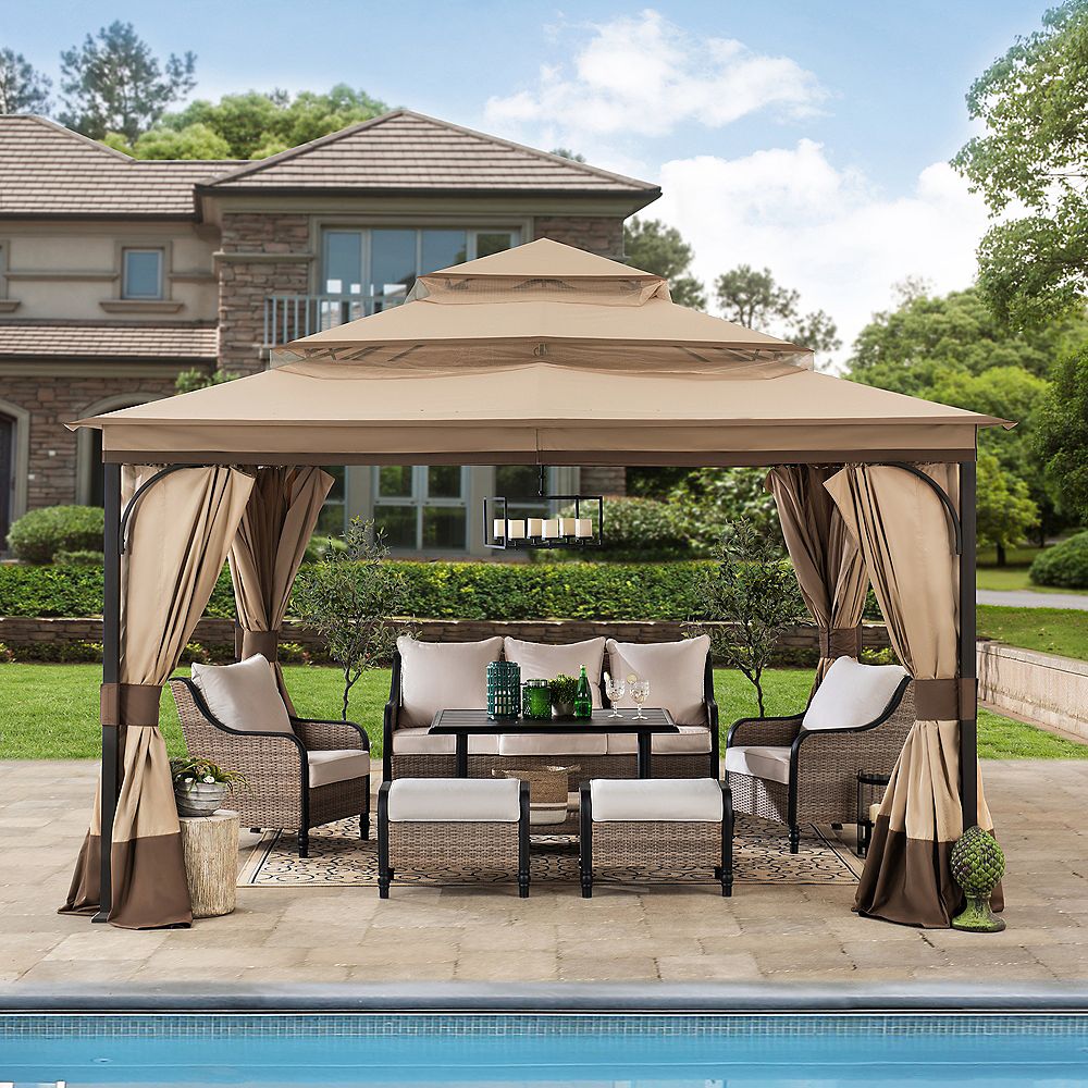 Sunjoy Bethlehem 12 Ft. X 12 Ft. Steel Gazebo With 3-tier Tan And Brown 