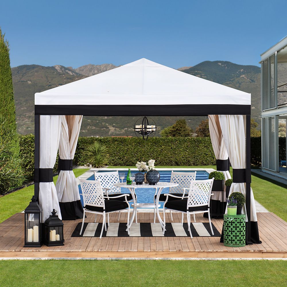 Sunjoy Page 10 Ft. X 10 Ft. Gazebo En Acier Noir Et Blanc Avec ...