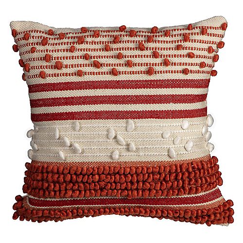 Fade-Resistant Outdoor Throw Pillow in Knot Stripe Chili Russet Pattern