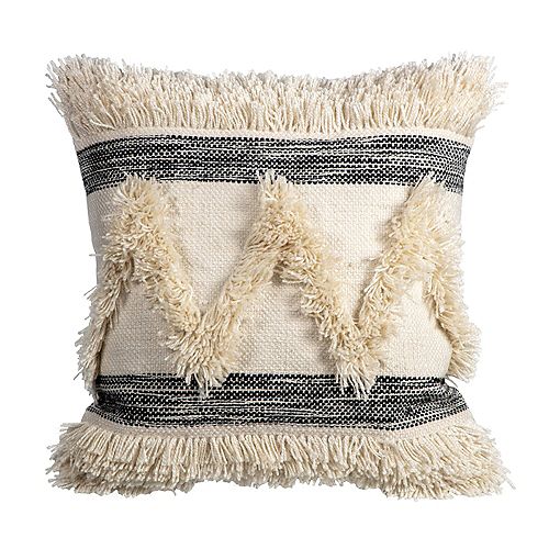 Fade-Resistant Outdoor Throw Pillow in Striped Fringe Pattern