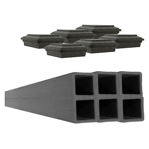 5 inch x 5 inch x 9 ft. Trex Fence Winchester Grey Post with Cap 6-Pack