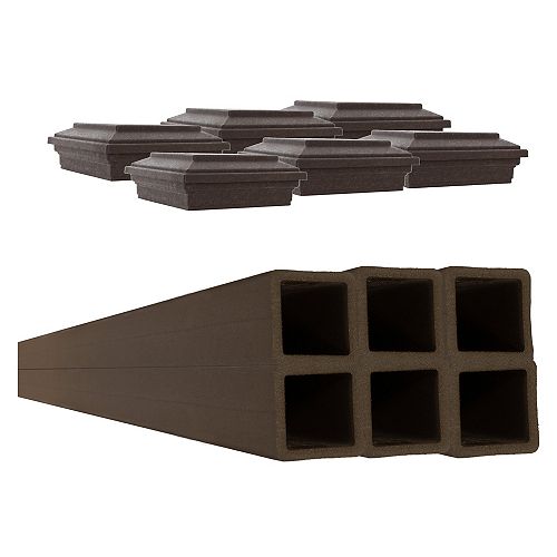 5 inch x 5 inch x 9 ft. Trex Fence Woodland Brown Post with Cap 6-Pack