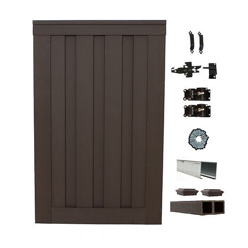 4 ft. x 6 ft. Trex Seclusions Woodland Brown Single Gate Panel Kit with Posts And Gate Hardware