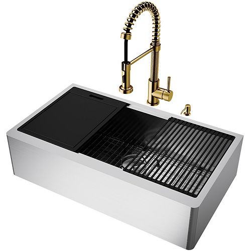 Oxford Stainless Steel 36 in. Single Bowl Farmhouse Apron-Front Workstation Kitchen Sink with Faucet and Accessories