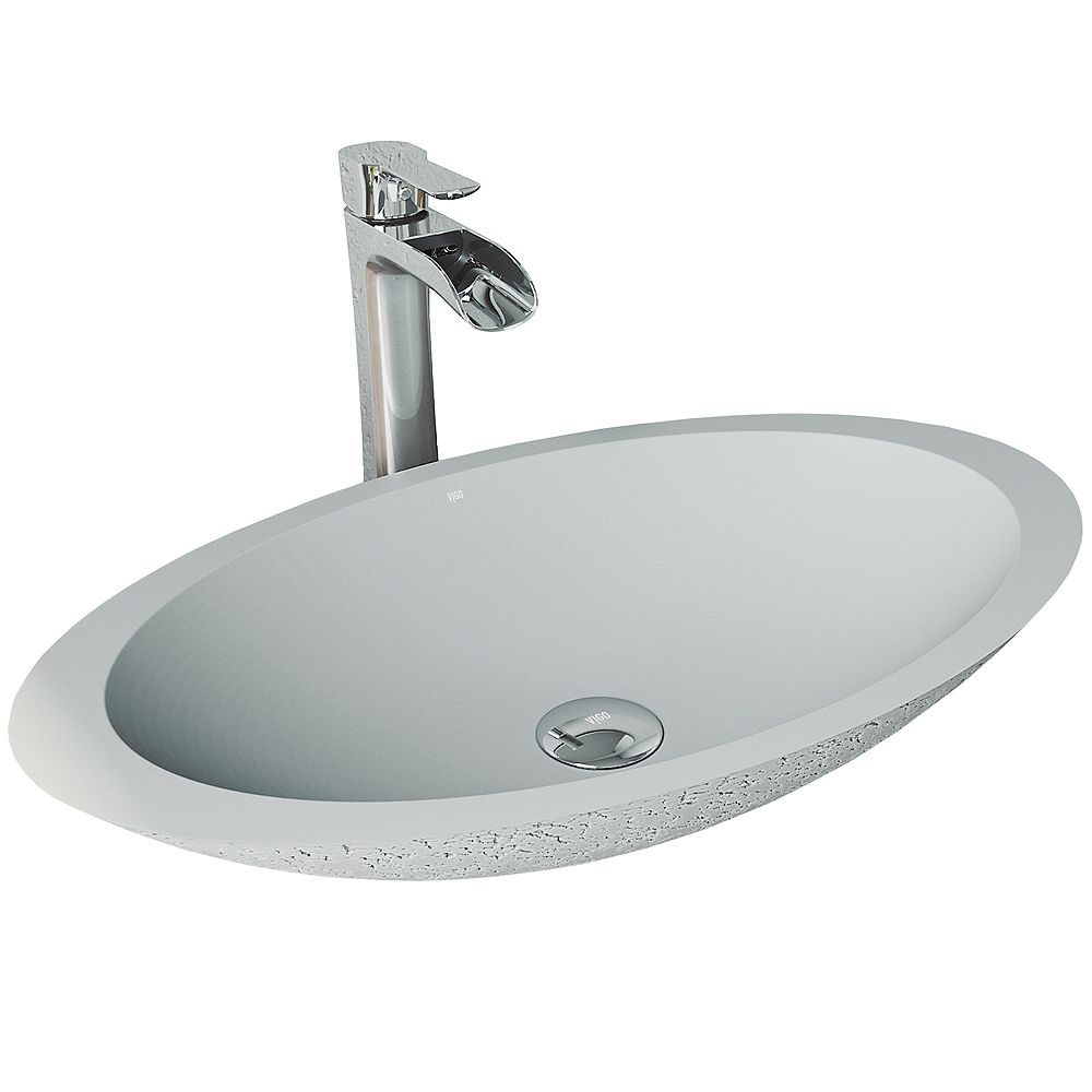 VIGO Vasque de salle de bain ovale en béton Cast Stone Yarrow en gris