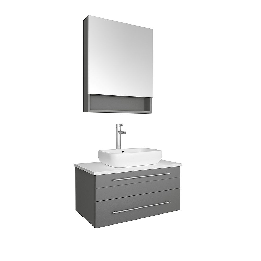 Fresca Lucera 30 Inch Gray Wall Hung, Contemporary Bathroom Vanity Cabinets Home Depot