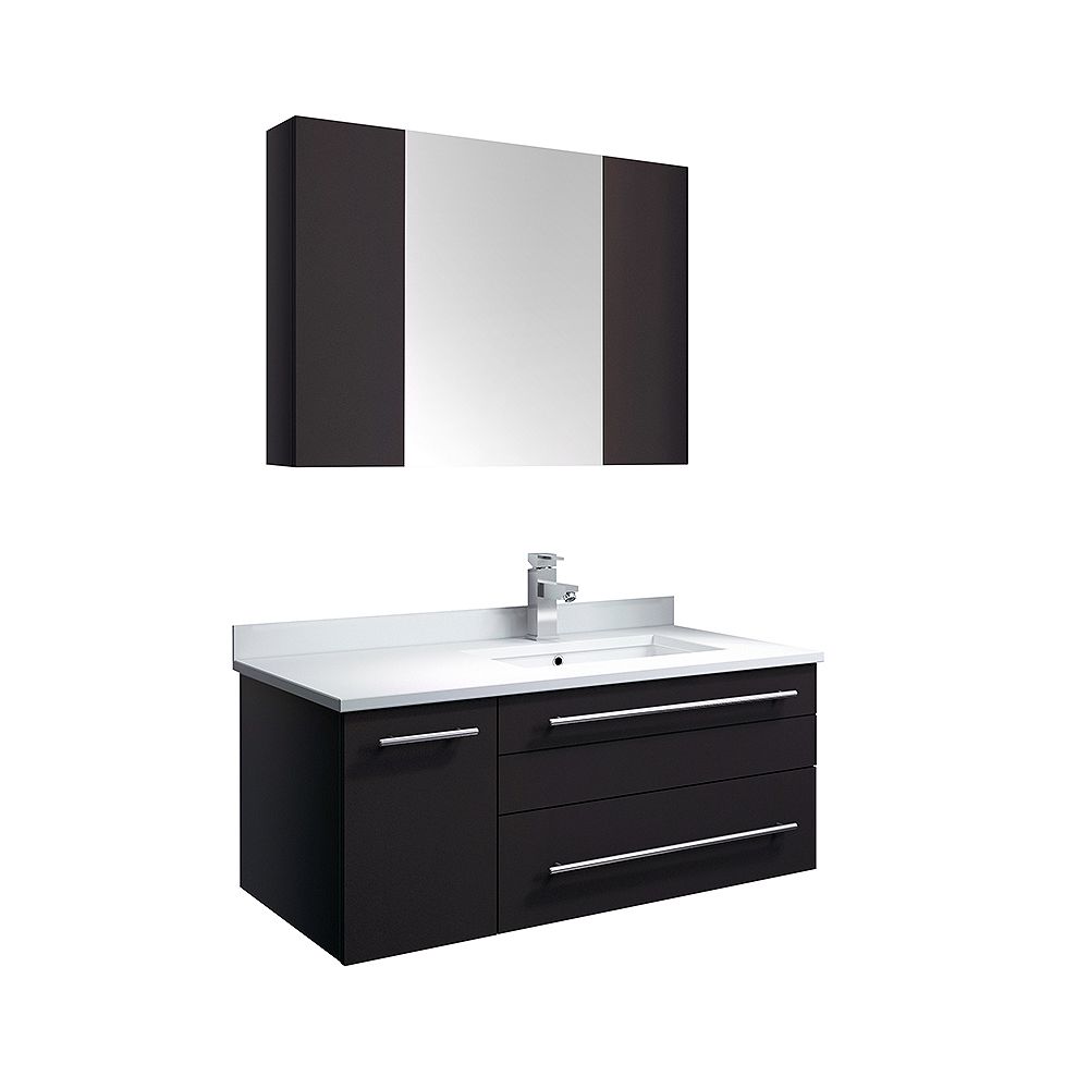 Fresca Lucera 36 Inch Espresso Wall Hung Rhs Undermount Sink Modern Bathroom Vanity With M The Home Depot Canada