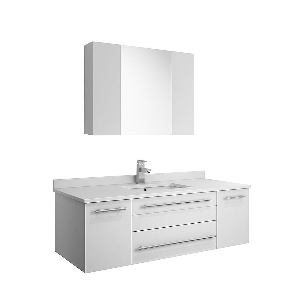 Fresca Lucera 48 Inch White Wall Hung Undermount Sink Modern Bathroom Vanity With Medicine The Home Depot Canada