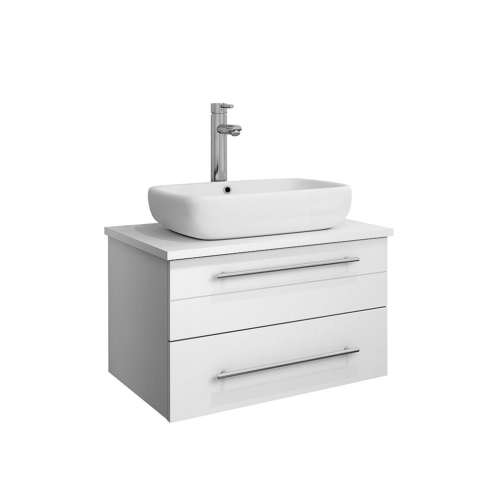 Fresca Lucera 24 Inch White Wall Hung, Vessel Sink Vanity With Drawers