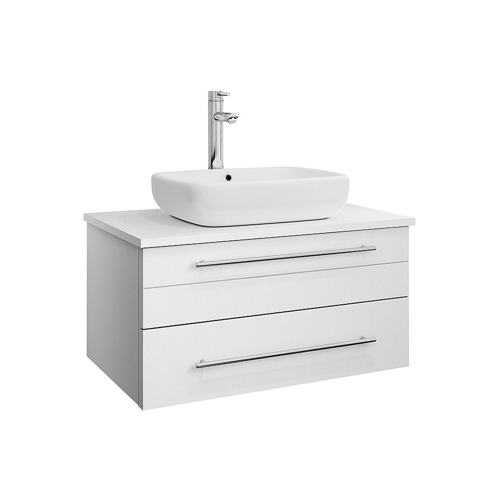 Fresca Lucera 30 Inch White Wall Hung, 30 Inch Vessel Sink Vanity Top