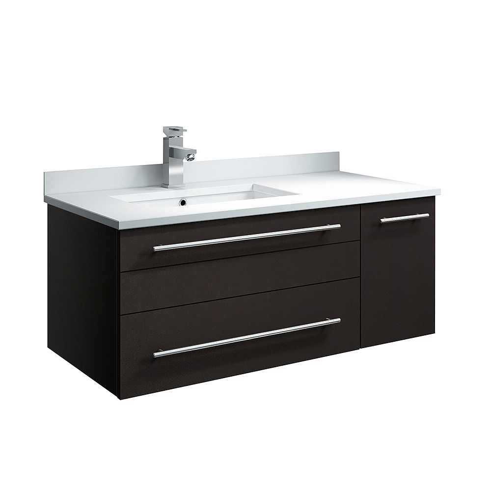 Fresca Lucera 36 Inch Espresso Wall Hung Left Side Undermount Sink Modern Bathroom Vanity The Home Depot Canada