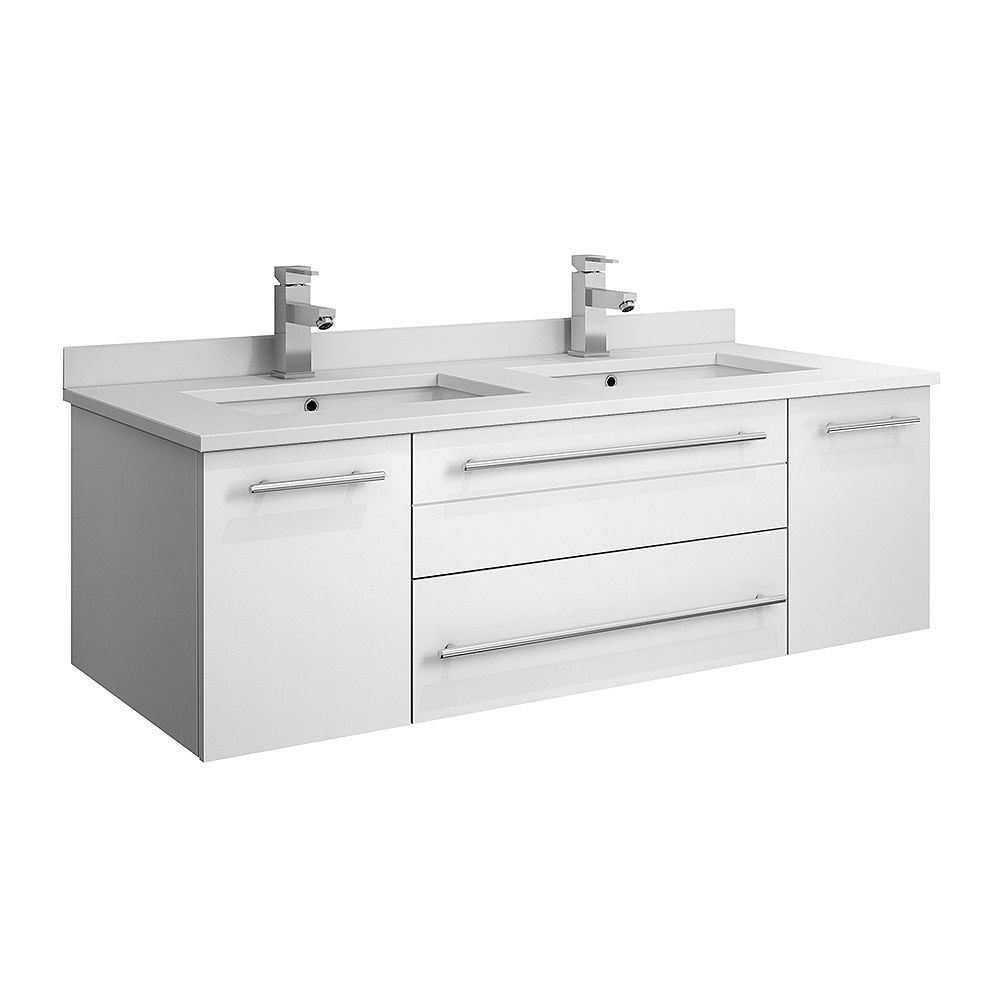 Fresca Lucera 48 inch White Wall Hung Double Undermount Sink Modern