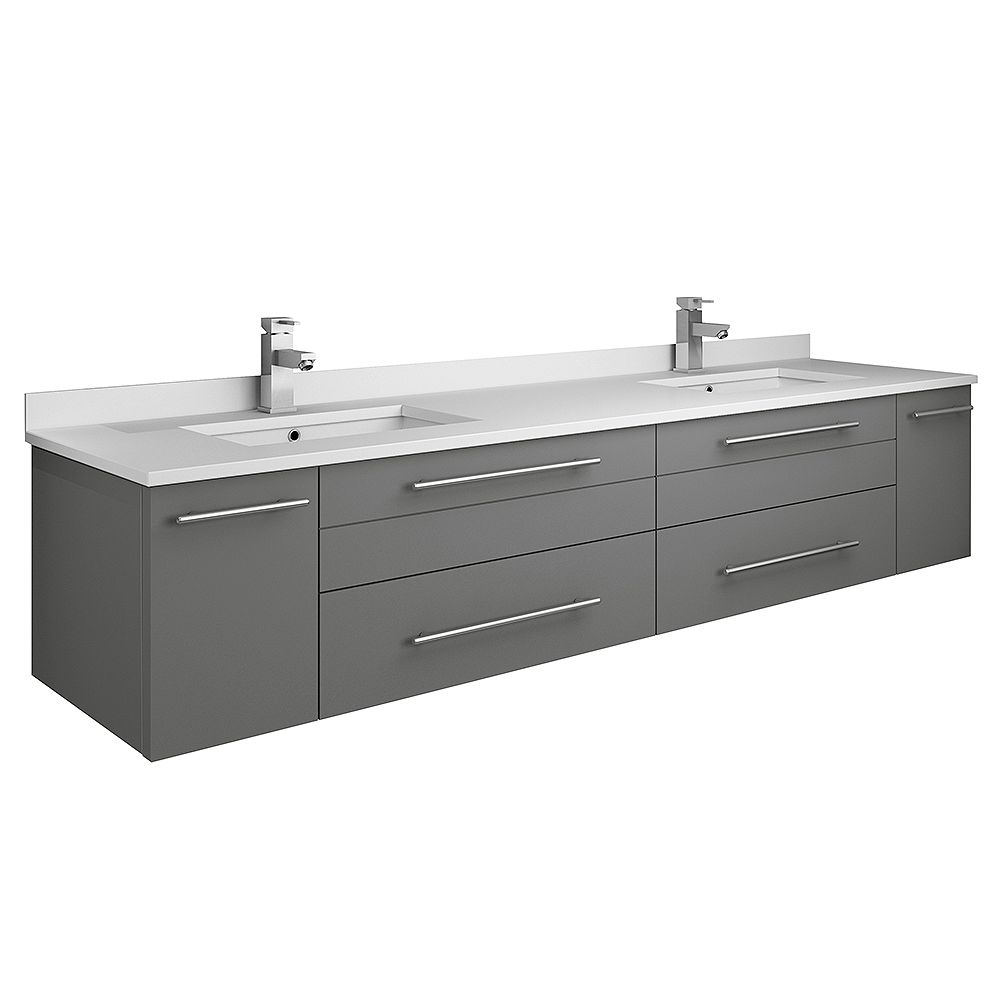 Fresca Lucera 72 Inch Gray Wall Hung Double Undermount Sink Modern