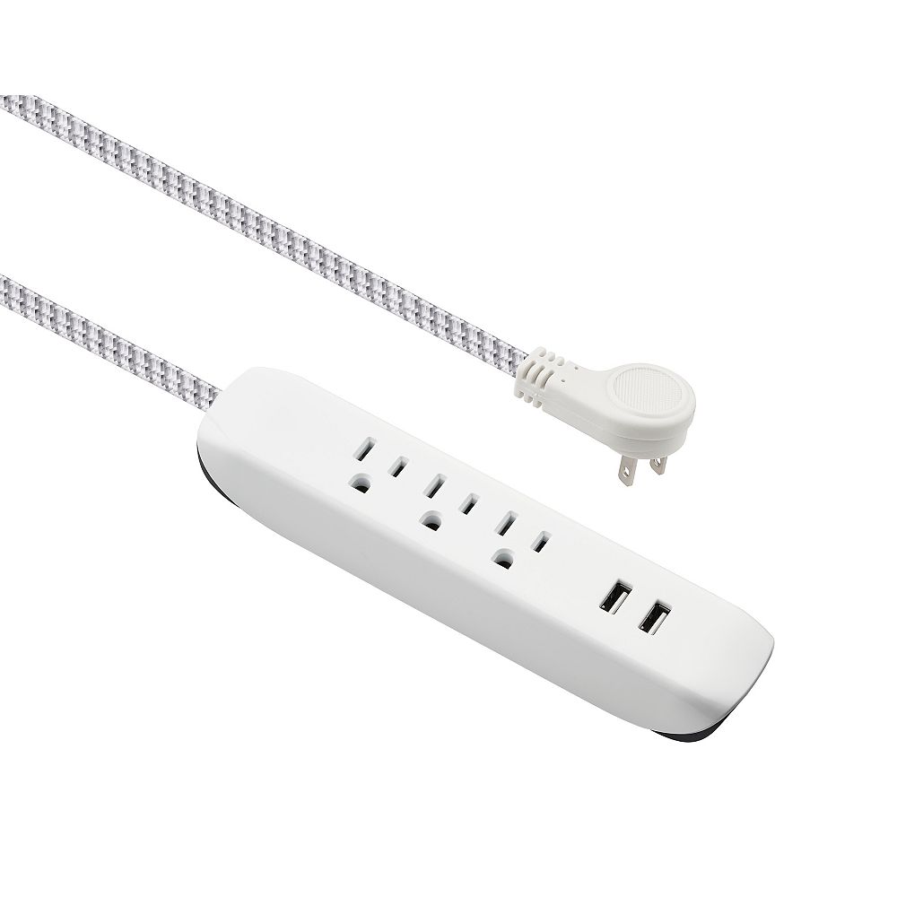 HDX 15 ft. Indoor Extension Cord with 2 USB Ports in White The Home