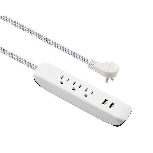 15 ft. Indoor Extension Cord with 2 USB Ports in White