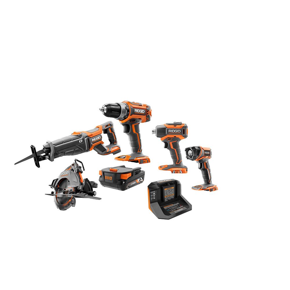 RIDGID 18V Brushless Cordless 4piece Combo Kit with 2.0 Ah Battery and