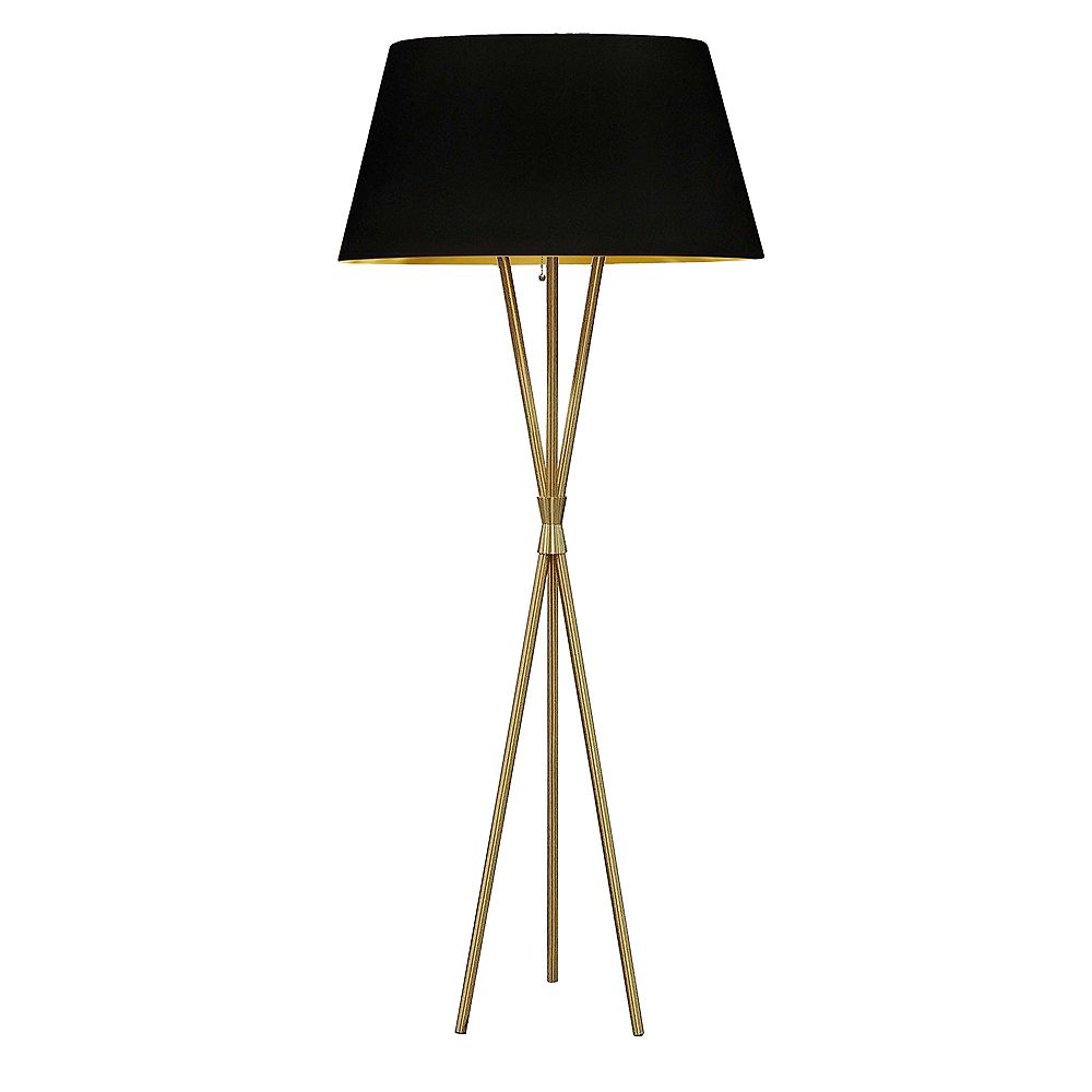 Dainolite 1 Light Tripod Aged Brass Floor Lamp With Black And Gold Shade The Home Depot Canada