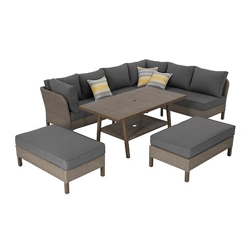 Arbor Point 5-Piece Brown Wicker Outdoor Dining Set with Gray Cushions