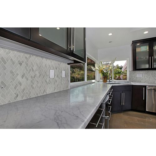 Snowy Alps 12-inch x 12-inch x 6mm Honed Marble Mesh-Mounted Mosaic Tile