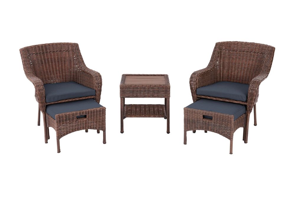 Hampton bay cambridge brown wicker outdoor patio loveseat with standard midnight navy blue cushions online