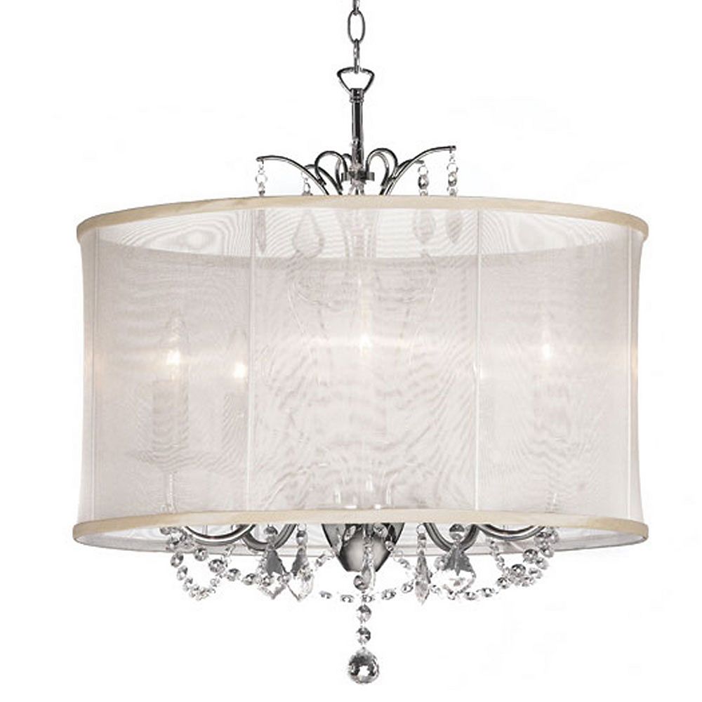 Dainolite 5 Light Crystal Chandelier, Polished Chrome, Oyster Organza Shade. The Home Depot Canada