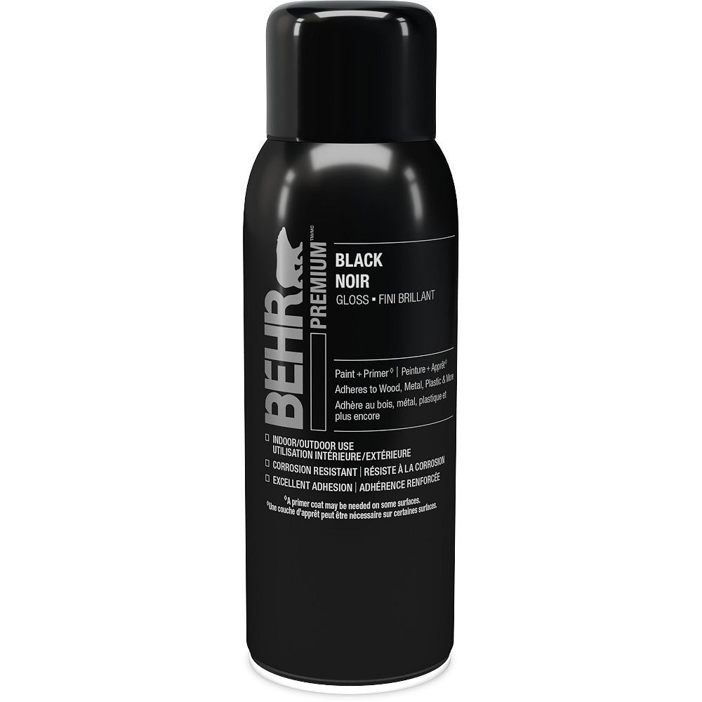 BEHR Interior/Exterior Aerosol Spray Paint and Primer Black Gloss Finish, 340g The Home