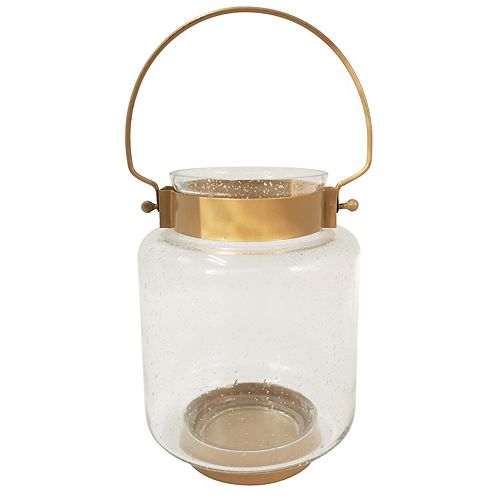 9 inch Metal and Bubble Glass Lantern-Gold Finish