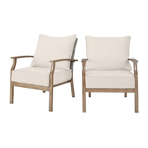 Beachside Rope Look Wicker Outdoor Patio Lounge Chair with CushionGuard Almond Tan Cushions (2-Pack)