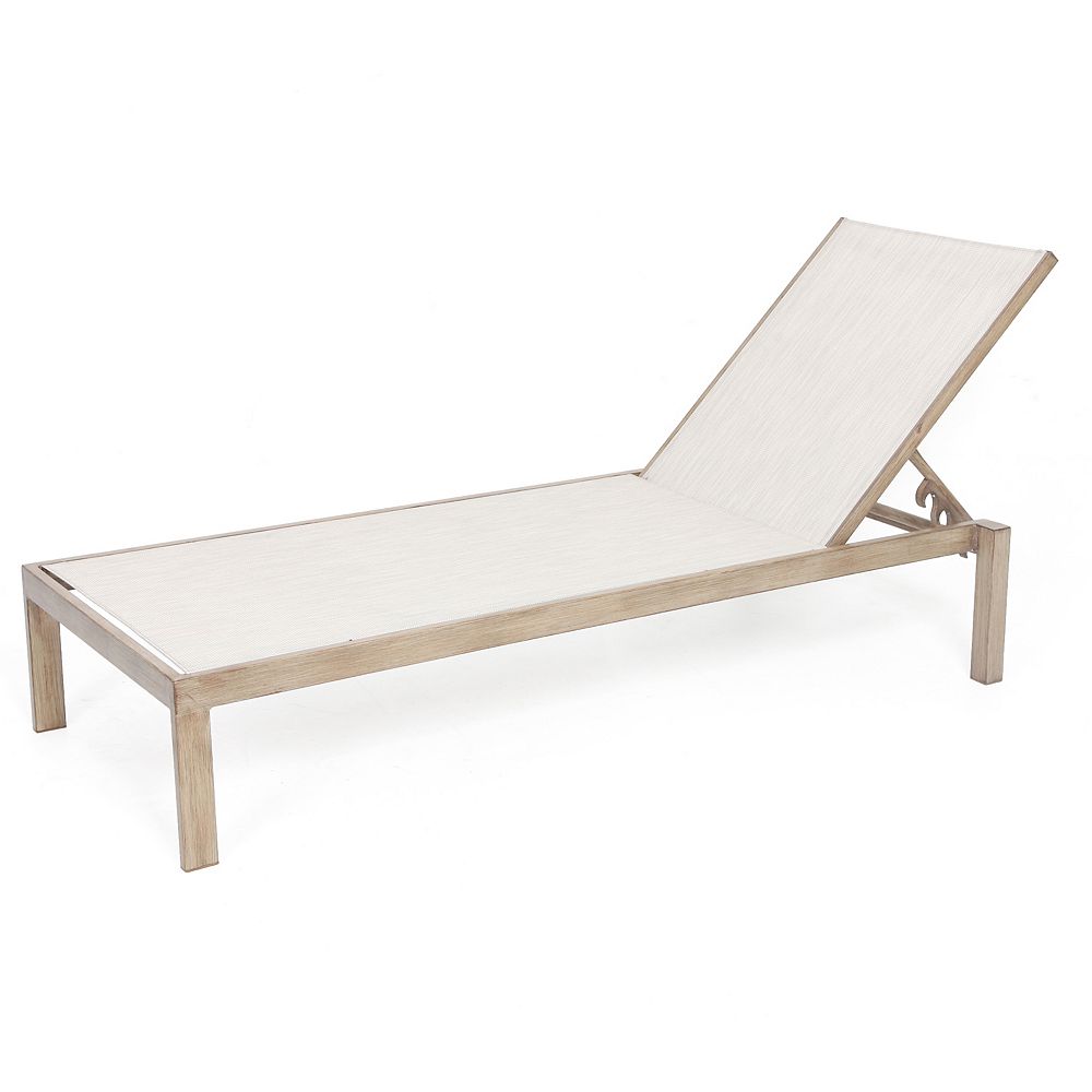 Hampton Bay Outdoor Stackable Steel Sling Patio Chaise Lounge In Off White The Home Depot Canada