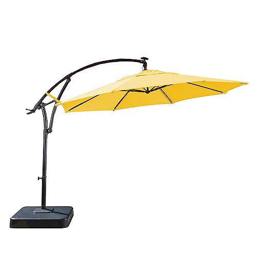 11 ft. Solar Light Bar Offset Patio Umbrella in Yellow with Graphite Resin Base