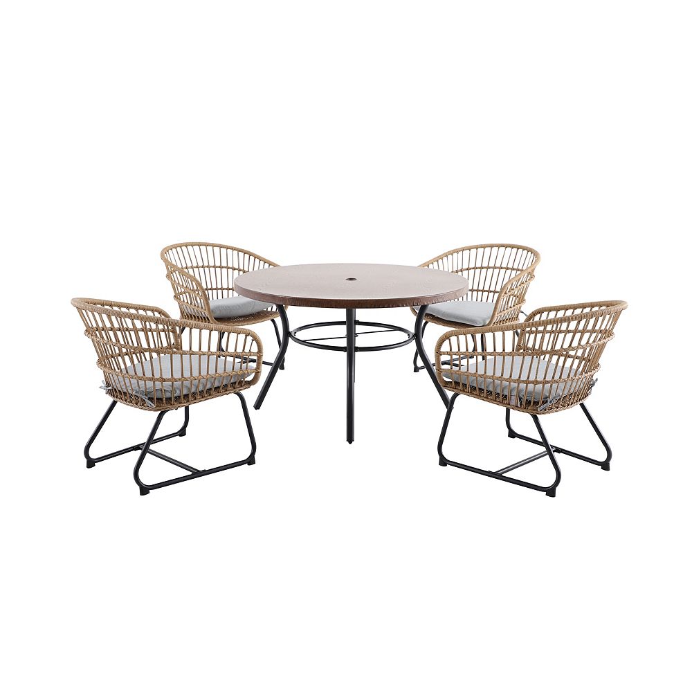 Hampton Bay Cayman Grey 5 Piece All Weather Wicker Patio Dining Set The Home Depot Canada - All Weather Patio Table Set
