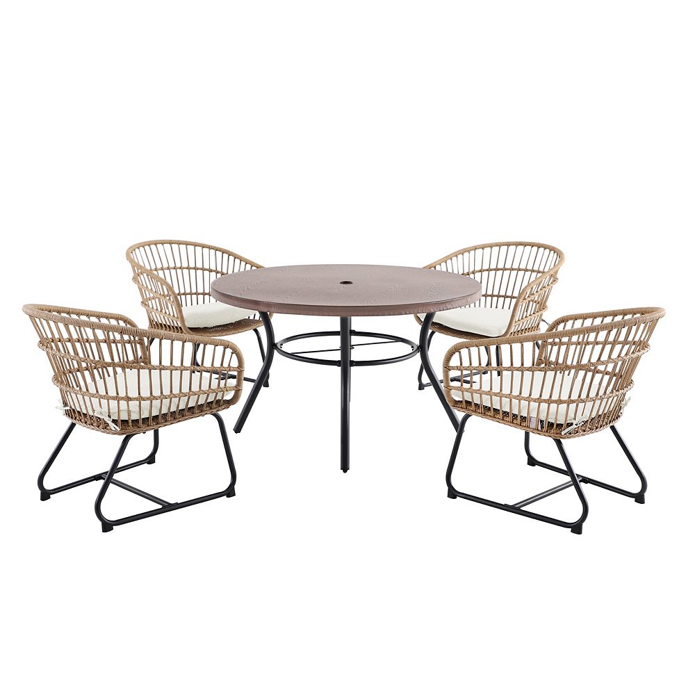 Hampton Bay Cayman White 5 Piece All Weather Wicker Patio Dining Set The Home Depot Canada