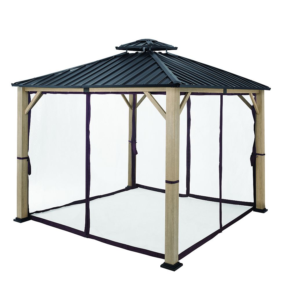 Hampton Bay Lorston 9.8 ft. x 9.8 ft. Hard Top Gazebo with Netting The Home Depot Canada