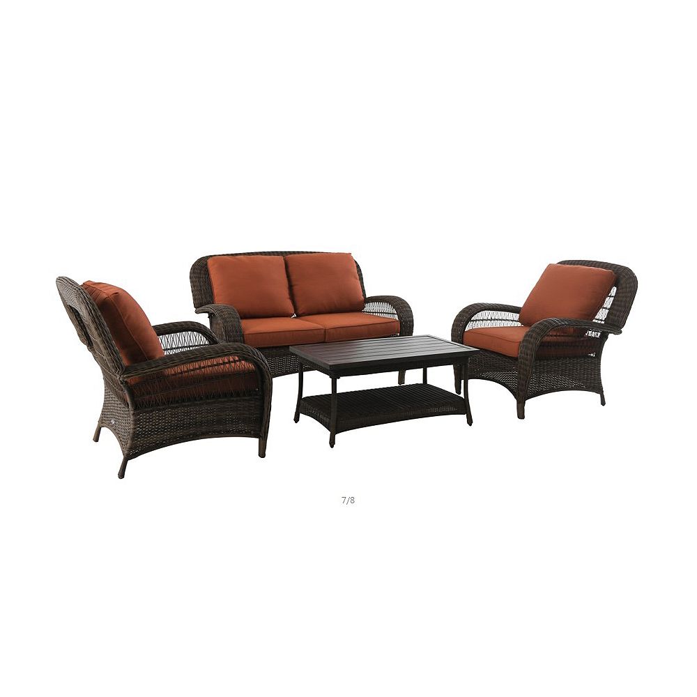 Hampton Bay Beacon Park Burnt Sienna 4 Piece All Weather Wicker Patio Deep Seating Set The Home Depot Canada