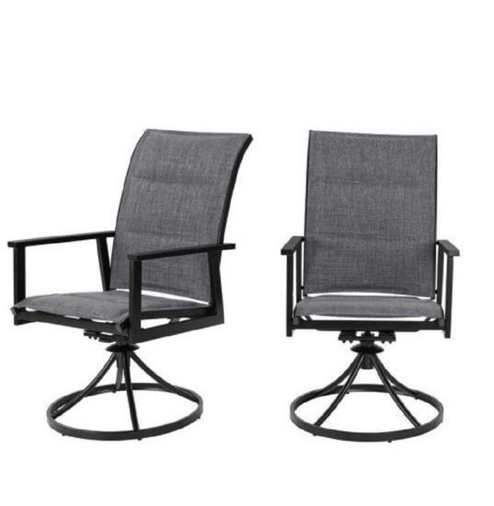 Hampton bay high garden black steel padded sling outdoor patio swivel dining chairs discount