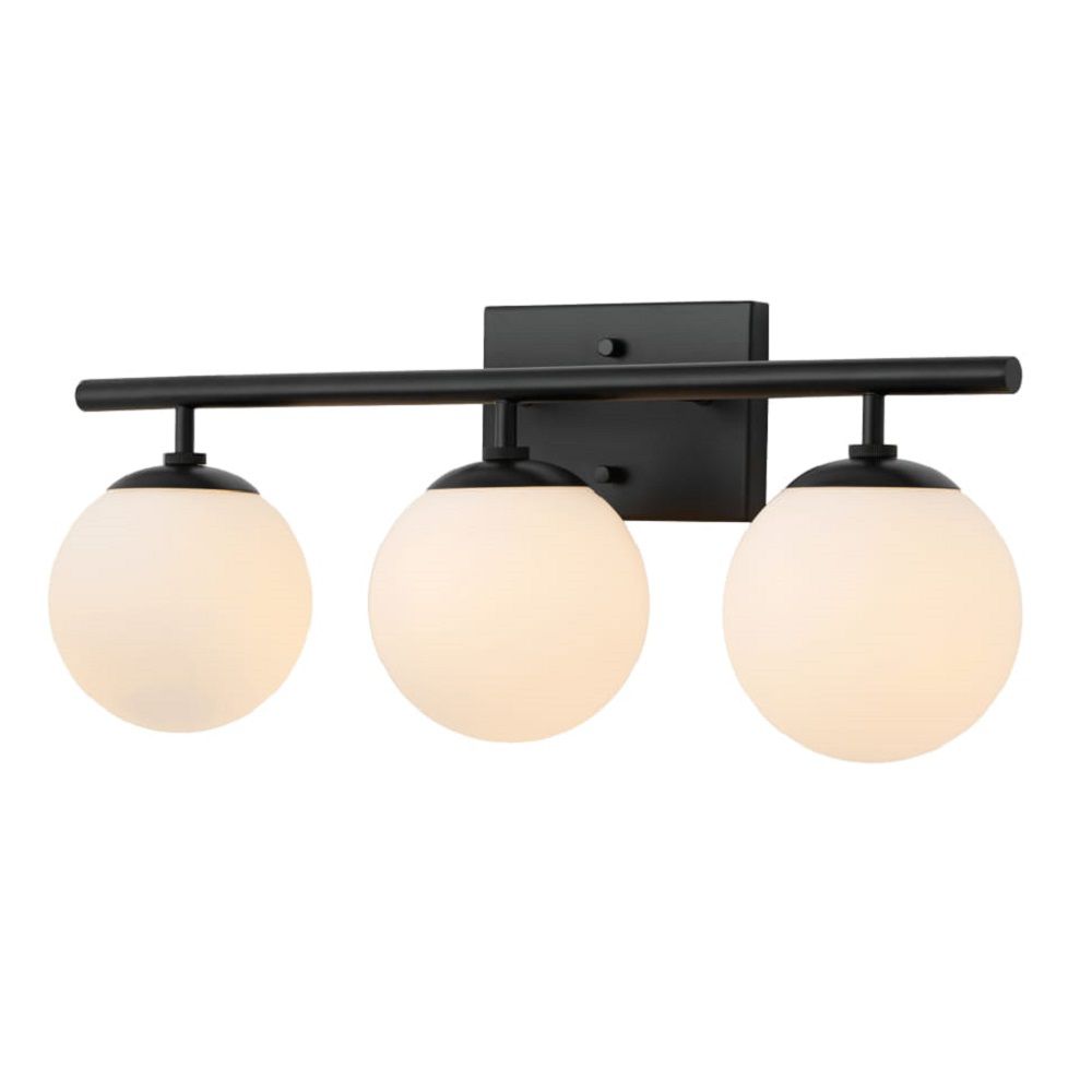 Hampton Bay 3-Light Matte Black Vanity Fixture With Etched Opal Glass ...