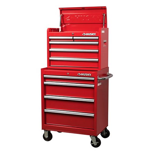 Husky 27-inch 9-Drawer Chest and Cabinet Combo in Red