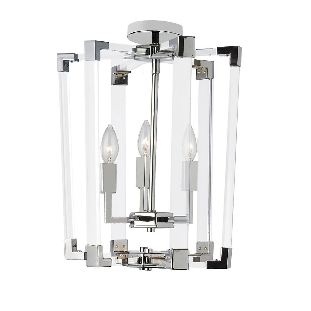Dainolite 3Light Polished Chrome Finish Incandescent Pendant Light Fixture with Clear Acr