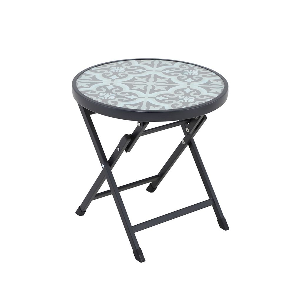 Stylewell Mix Match Round Folding Mosaic Glass Patio Accent Table The Home Depot Canada