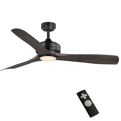 Bayshire 52-inch Matte Black Ceiling Fan with Integrated LED Light and Remote Control